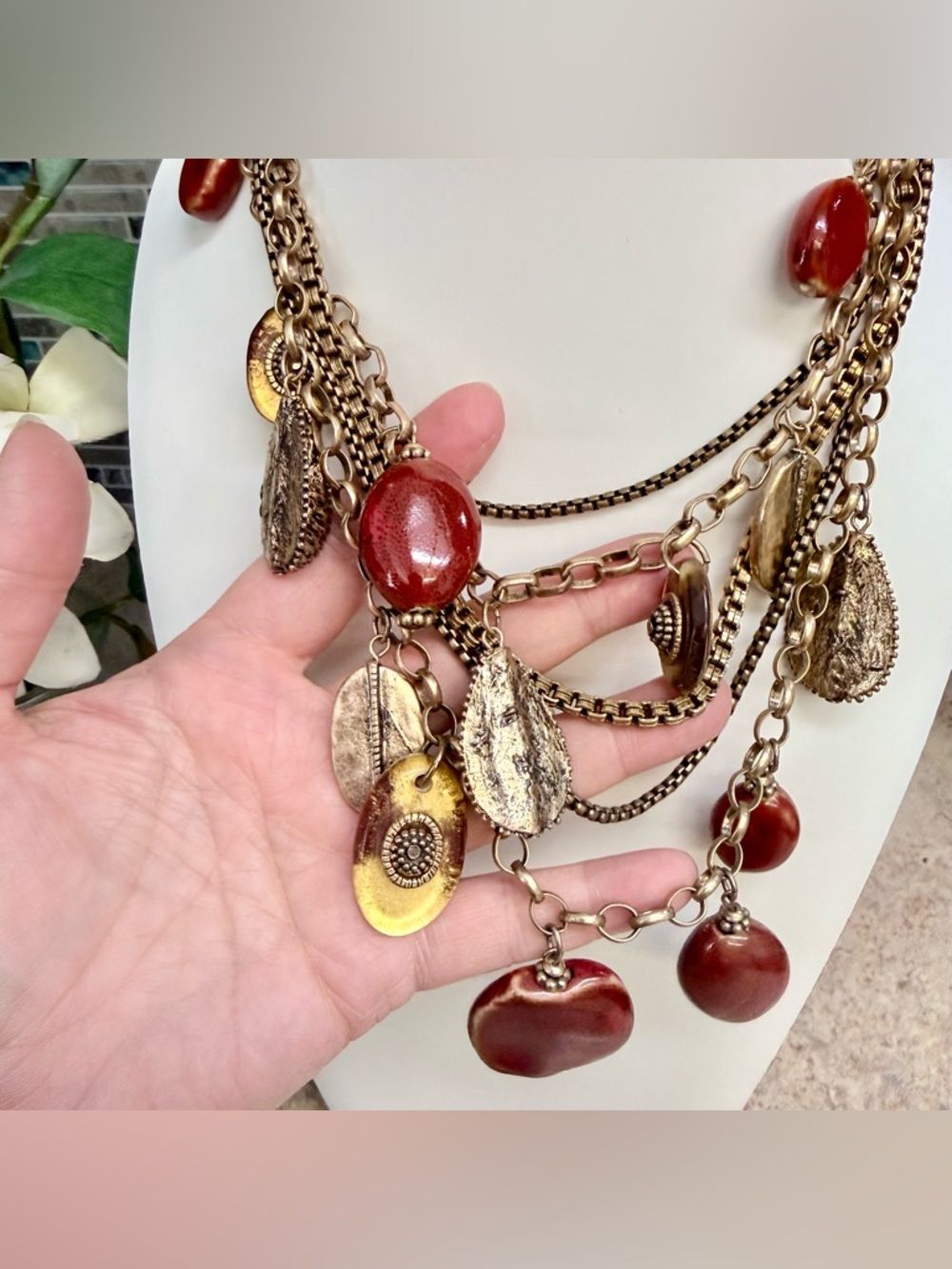 Chico's Paprika Statement Multi Strand Necklace - Picture 2 of 3
